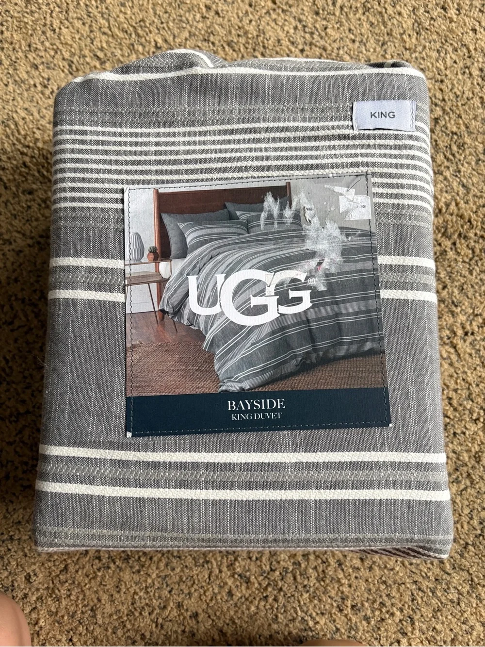 UGG Bayside King Duvet Cover - Gray and White Stripes